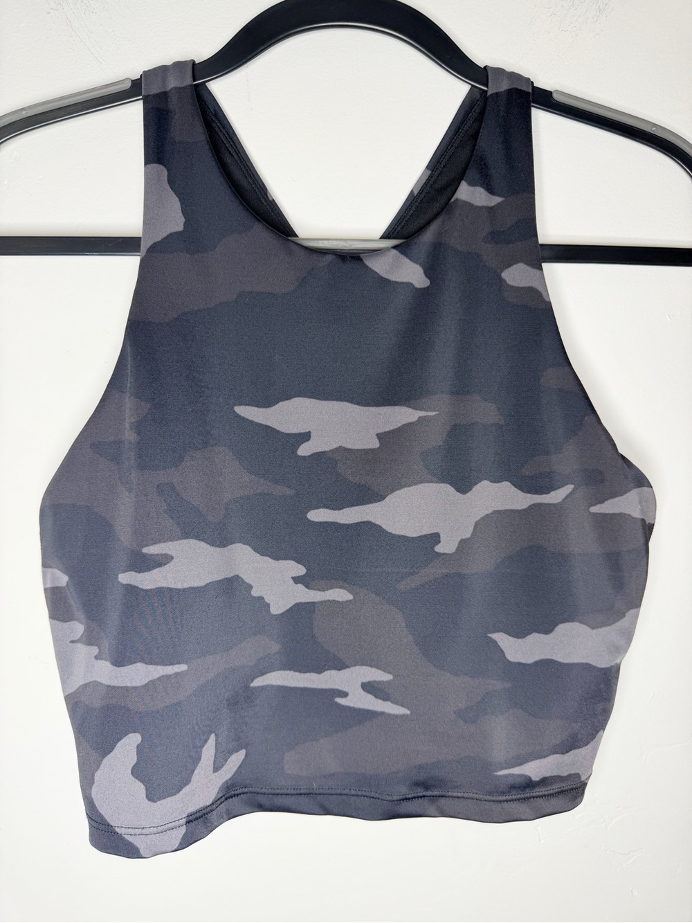 Athleta Sports Bra Camo Print Black Gray Workout Athletic Medium Impact Crop Top - Picture 3 of 6